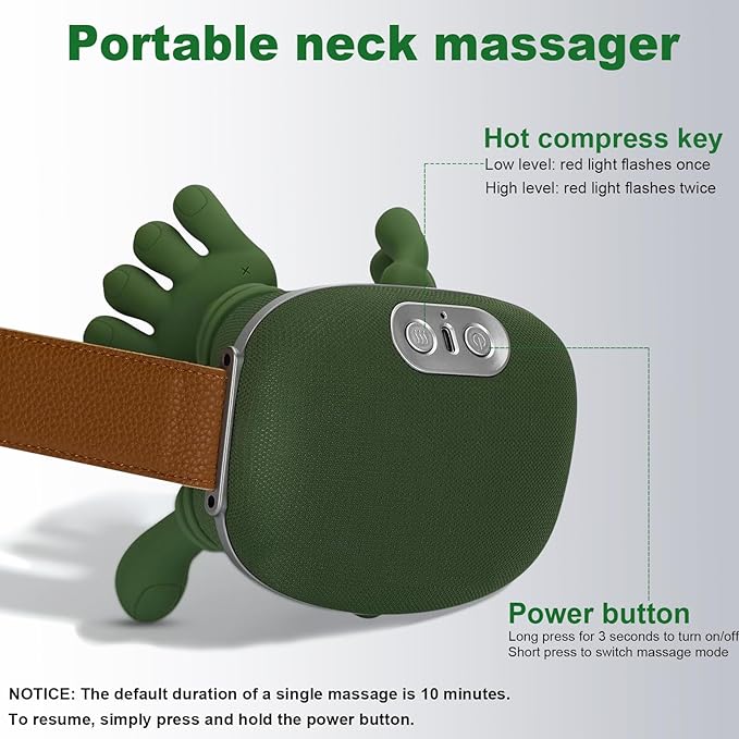 Neck Massager with Heat 4D Deep Tissue Shiatsu Neck Massage Machine for Pain Relief Electric Cervical Shoulder &amp Back Massager with Simulated Human Hand Kneading Muscle Relaxation (Green)