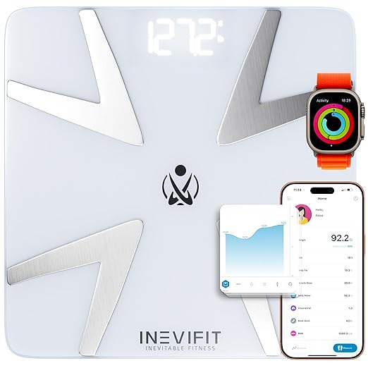 INEVIFIT SMART Body Fat Scale Highly Accurate Bluetooth Digital Bathroom Body Composition Analyzer Measures Weight Body Fat Water Muscle BMI Visceral Fat &amp Bone Mass for Unlimited Users