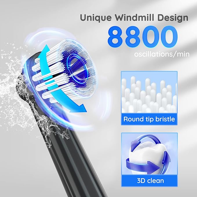 mornwell Electric Toothbrush USB Fast Charging 3 Modes Rotary Toothbrushes Rechargeable Spin Toothbrushes with 4 Round Brush Heads for Adults &amp Kids (Over 8 Years Old)