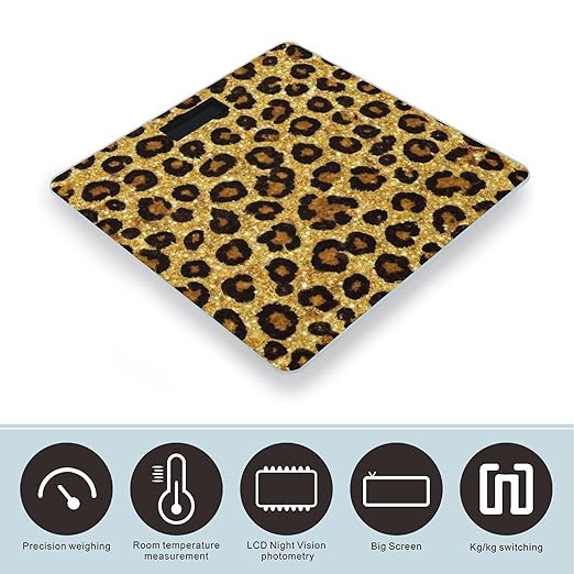 Smart Scale for Body Weight Digital Bathroom Weighing Scale Energy Saving Scale Black Gold Glitter Wild Chic Animal Cheetah Leopard Ptint