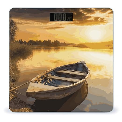 River Sunset Wooden Boat Bathroom Scale for Body Weight 400 Lb Weight Scale with High Precision Sensors Tempered Glass Highly Accurate Digital Weighing Machine for People