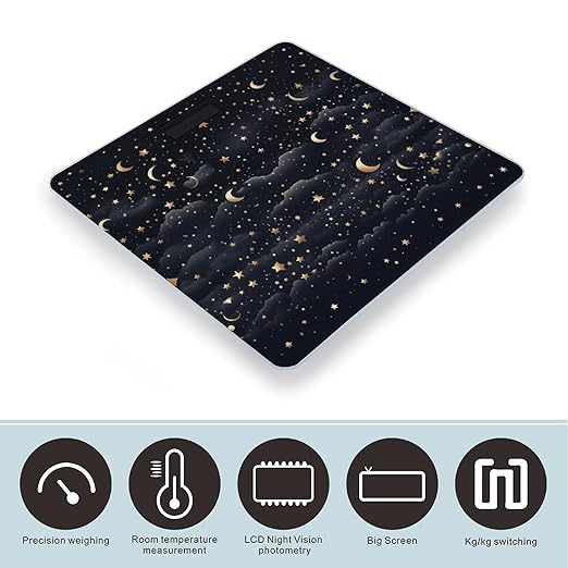Stars and Moon on Dark Background Bathroom Scale Rounded Smart Scale for Body Weight Automatic Power On/Off Weight Scales Accurate Bathroom Digital Scales for Pet Home Bedroom Kitchen