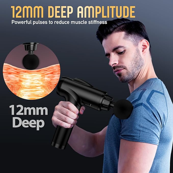 Massage Gun Deep Tissue Handheld Electric Muscle Massager High Intensity Percussion Massage Device for Pain Relief with 9 Attachments &amp 30 Speed(Black