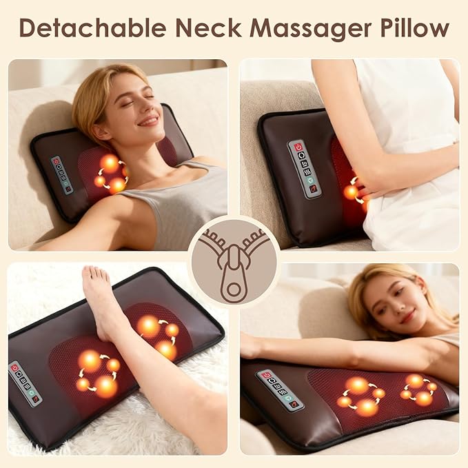 KOCASO PU Leather Full Body Massage Mat Multifunctional Massage Chair Pad with Heat Timer Shiatsu Neck Massager Carry Bag Earplugs Anti-Slip Bottom for Reclining Chair