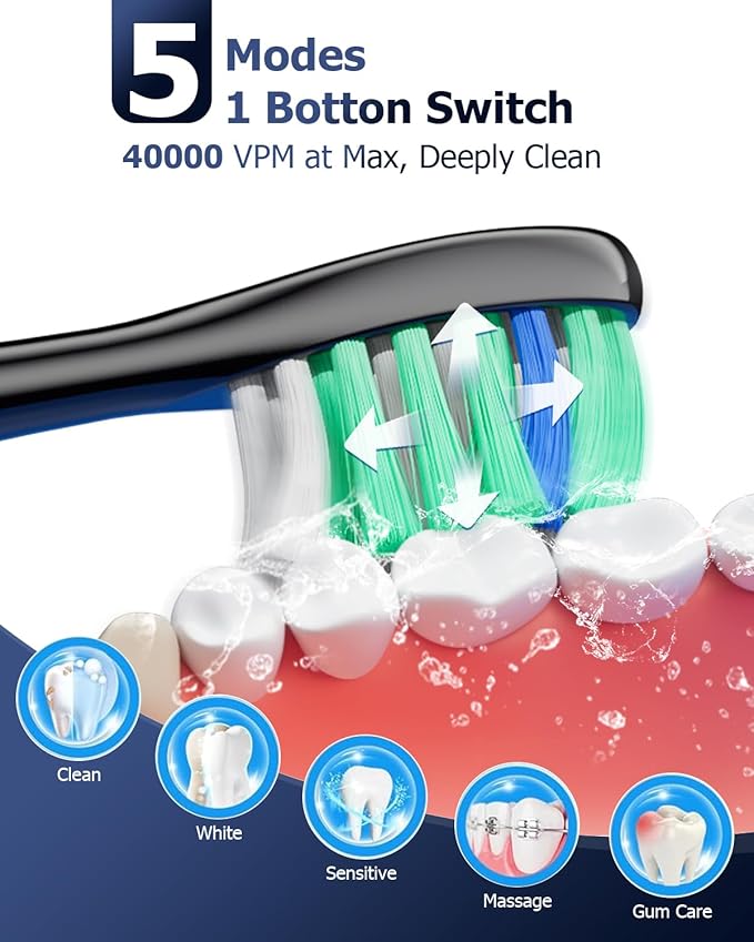 Electric Toothbrush with Water Flosser Combo: 600ML Large Water Tank &amp Ultrasonic Cleaning- Gum Care &amp Whitening- 5 Brush Modes &amp 10 Pressure Settings for Family Use Black