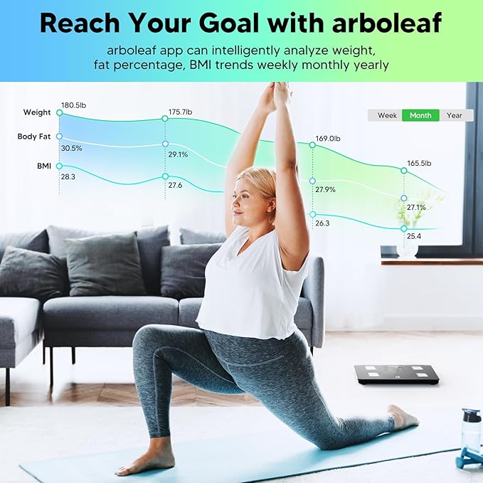 Product Image arboleaf Scale for Body Weight and Fat High Accuracy Digital Smart Bathroom Scale Large LED Display Weight Scale for BMI Muscle Food Scale 22lb/10kg Digital Kitchen Scale for Food