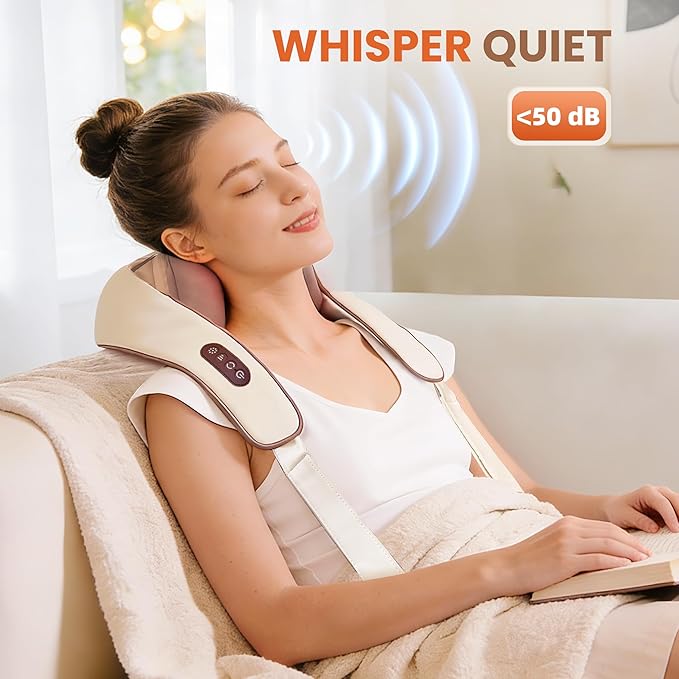 Cordless Shiatsu Neck and Shoulder Massager with Heat 6D Kneading Nodes for Back Massage &amp Deep Relaxation Auto 10 Mins Uses Whisper Quiet Rechargeable for Home Office Perfect Gifts for Men W