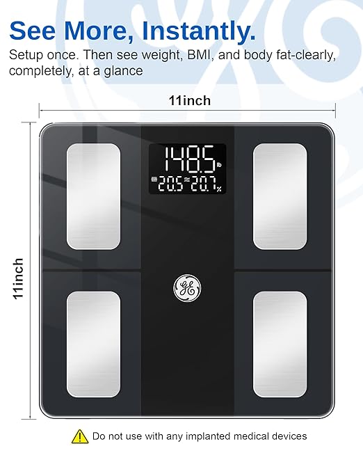 GE Smart Scale for Body Weight and Fat Digital Bathroom Scales BMI Body Fat - Bluetooth 13 Body Composition Monitor for Muscle Mass People with App Accurate 400lb Weighing Rechargeable