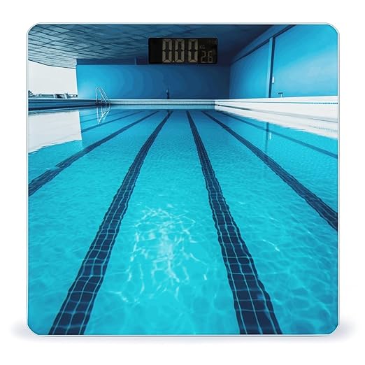Blue Swimming Pool Scale for Body Weight Safe Rounded Corners Tempered Glass Digital Bathroom Scale LED Display 400lb Capacity Weight Scales with High Precision Sensors
