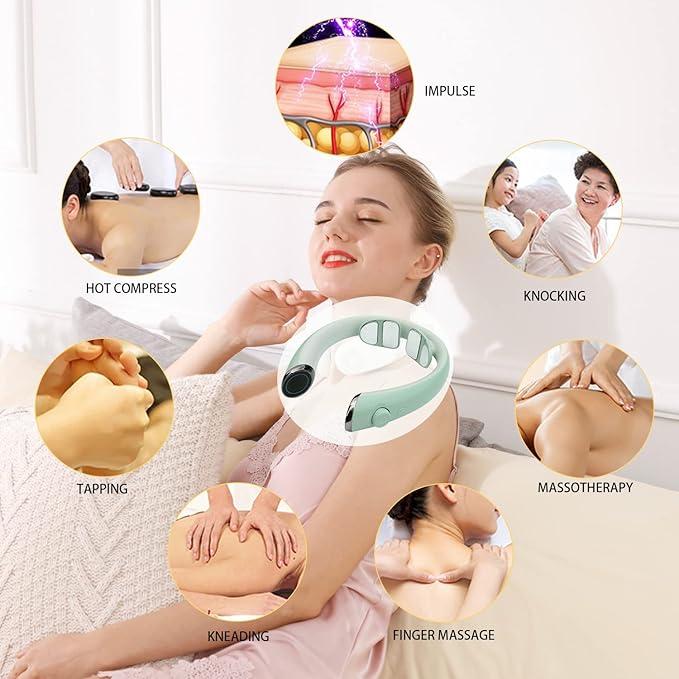 Super Light Neck Massager with 4 Massage Pads for Neck Tension Relief Portable Relax Machine Cordless Electric Massager 6 Modes 16 Intensities 2 Heating Indoor and Outdoor Use