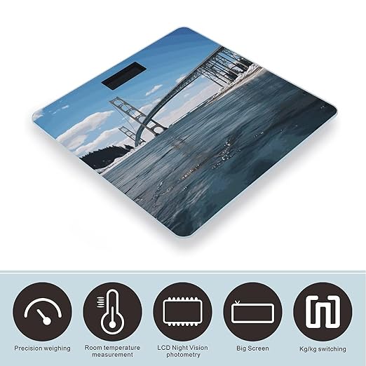 Mackinac Suspension Bridge Scale for Body Weight Anti-Slip Digital Bathroom Scale Sturdy Toughened Glass Weighing Scales High Precision Safe Rounded Corners Smart Scales