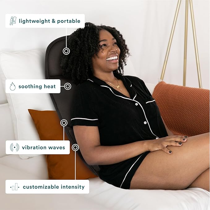 HoMedics Portable Heating and Vibrating Back Massage Cushion with Adjustable Intensity and Integrated Straps