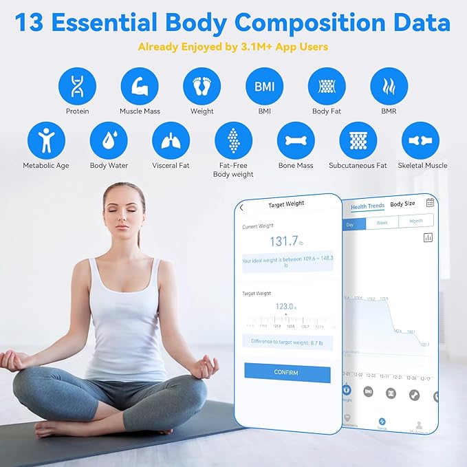 Vitafit Smart Scale for Body Weight High Accuracy 0.1lb by Our Professional Factory Since 2001 Weight Scale App Sync 13 Body Composition with BMI Body Fat and Muscle 400lb LED Space Light