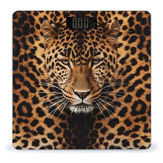 Depict A Leopard Scale for Body Weight Sturdy Tempered Glass Weighing Scales with LCD Display Accurate Digital Bathroom Scale Convenient Body Fat Smart Scales 400lb