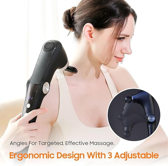 Massage Gun with 10 Replacement Heads Massage Gun with Heat Back Massager for Pain Relief Deep Tissue Massager for Shoulder &amp Back Muscle Recovery (Black)