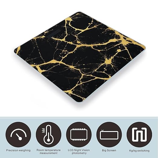 Automatic Switch Digital Bathroom Weighing Scale Smart Scale for Body Weight Gold Black Marble Texture