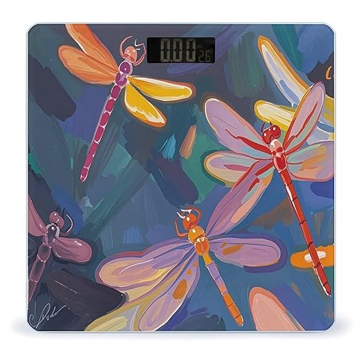 Hand Painted Dragonfly Scale for Body Weight Digital Bathroom Scale Toughened Glass High Precision Scales for Body Weight with Large LCD Backlight Display Weight Scales