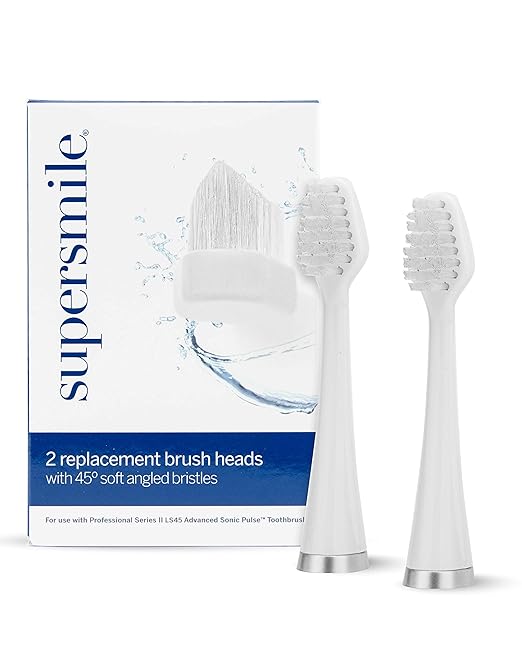 Supersmile Series II LS45 Replacement Brush Heads for Sonic Pulse Toothbrush - Patented 45° Soft Bristles Deliver Professional Teeth Cleaning - No Sensitivity (White 2 Count)