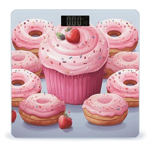Pink Donut and CupcakeScale for Body Weight with LCD High Precision Weighing Scales Fashion Sturdy Tempered Glass Weight Scales Easy-to-Read Digital Bathroom Scale for Daily 400lb