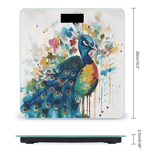 Watercolor Peacock Bathroom Scale for Body Weight Bathroom Weighing Scale with Backlit LCD Display Highly Accurate Measures Weight Up to 180kg