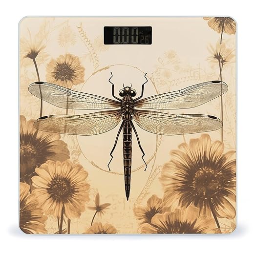 Dragonfly on Sunflower Scale for Body Weight Accurate Digital Bathroom Scale Toughened Glass High Precision Scales Smart Weight Scales with Large LCD Backlight Display Weighing Machine