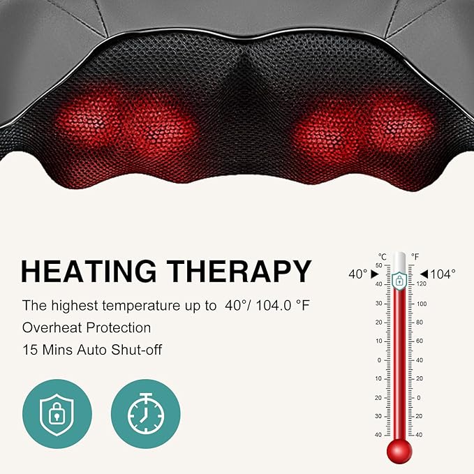Nekteck Shiatsu Neck Massager with Heat for Pain Relief Deep Tissue 2026 Upgraded 3D Back Shoulder Kneading Massage Pillow Body Muscle Relaxation Tool Gifts for Him Her Mom Dad Gray (NOT Cordless)