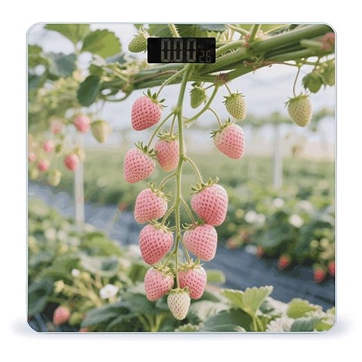 Pink Strawberry Weight Scale Cute Bathroom Scale for Body Highly Accurate Digital Weighing Machine for People Compact LCD Display Scales with Sturdy Toughened Glass Scales