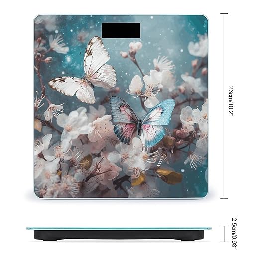 Butterflies are Flying Scale for Body Weight Precision Bathroom Weighing Scales with Back Lit LCD Display Sturdy Tempered Glass Body Weight Scales Digital Bathroom Scale 400lb