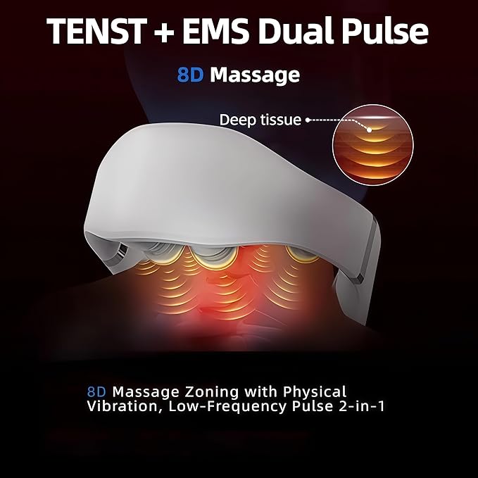 Neck Massager with Heat for Deep Tissue Pain Relief Promote Muscle Relaxation 3 Heat Settings 12 Modes 9 intensities Physical vibration Smart Voice with Remote Control Gifts for Men Women