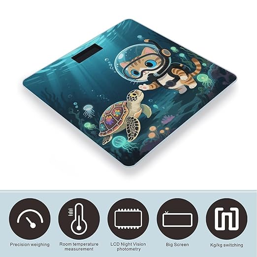Cat Water Weight Scale Cute Bathroom Scale for Body Highly Accurate Digital Weighing Machine for People Compact LCD Display Scales with Sturdy Toughened Glass Scales