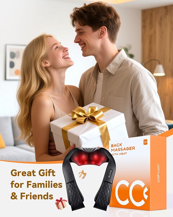 Neck Massager Shiatsu Shoulder and Back Massager with Heat 4D Deep Kneading Tissue Electric Massage Pillow for Body Muscle Pain Relief Gifts for Dad Mom Friends Women Men