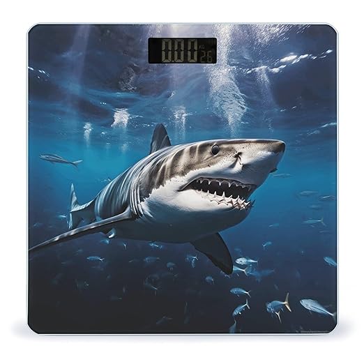 Great White Shark Bathroom Scale Rounded Smart Scale for Body Weight Automatic Power On/Off Weight Scales Accurate Bathroom Digital Scales for Pet Home Bedroom Kitchen