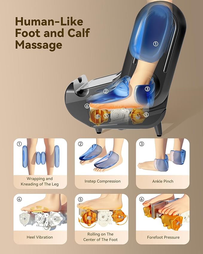 2 in 1 Shiatsu Foot Massager Machine Foot and Calf Massager with Adjustable Heat Deep Kneading Therapy Vibration Compression for Plantar Fasciitis Neuropathy Gifts for Women Man up to Size 14