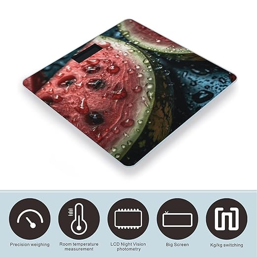 Watermelon Closeup Scale for Body Weight Precision Bathroom Weighing Scales with Back Lit LCD Display Sturdy Tempered Glass Body Weight Scales Digital Bathroom Scale 400lb