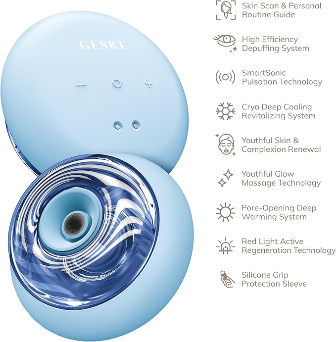 GESKE SmartAppGuided™ Sonic Cool &amp Warm Face &amp Body Massager | 9 in 1 | Electric Massager | Face &amp Body | Battery-Free Cooling &amp Warming | Firms Relaxes &amp De-Puffs Skin | with Sma