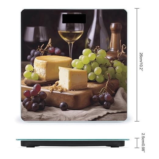 White Wine Cheese Cake Grapes Bathroom Scale Large LCD Backlight Display Digital Scale Rounded Corners Body Scales Automatic Power On/Off Bathroom Scales for Home Bedrooms