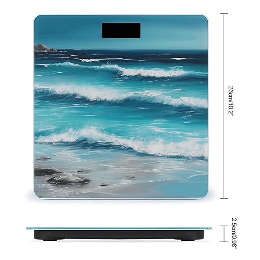 Turquoise Beach Original Seascape Scale for Body Weight Anti-Slip Tempered Glass Digital Bathroom Scales Clear LCD Display Weighing Scale Safe Rounded Corners Smart Scales