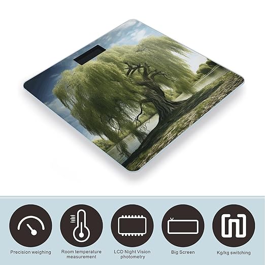 Willow Tree Scale for Body Weight Highly Accurate Digital Bathroom Scale Sturdy Tempered Glass Weighing Scales with LCD Display Fashion Body Fat Smart Scales 400lb