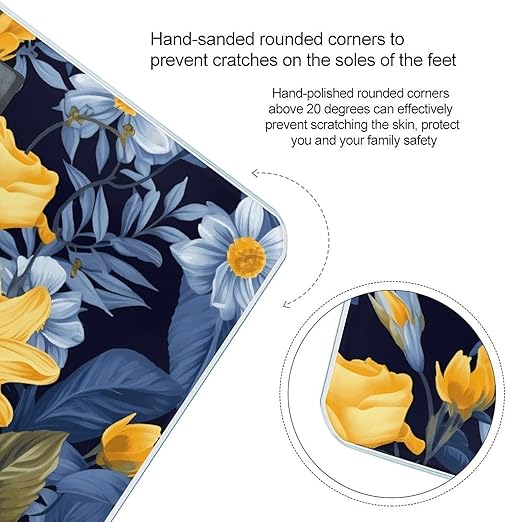 Blue Base Yellow Floral Scale for Body Weight Safe Rounded Corners Tempered Glass Digital Bathroom Scale LED Display 400lb Capacity Weight Scales with High Precision Sensors