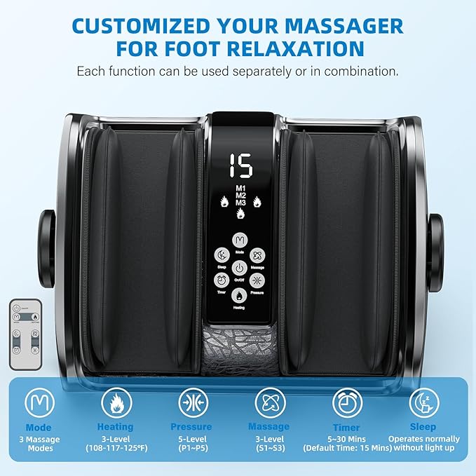 HSA Eligible FSA Shiatsu Foot Massager with Heat for Neuropathy and Pain Relief 3 Heat Therapy 5 Intensity Deep Kneading Rolling for Calf-Feet-Arm Relaxation Plantar Fasciitis