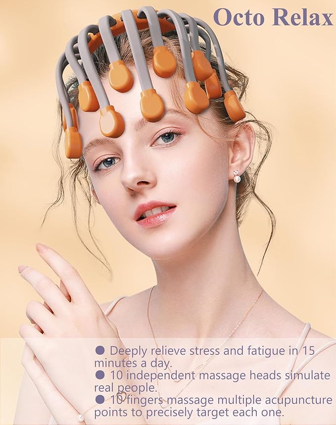 Head Massager Official Anti-Stress Massager for Migraines with 5 Modes &amp 3 Levels Adjustable 360° Cordless Touch Scalp Massager for Stress Relax &amp Sleep Aid (Black 10Heads)