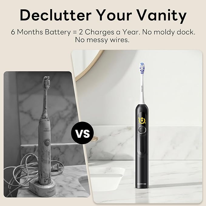 AI Sonic Electric Toothbrush for Adults with Brushing Score &amp Smart Timer Display 6-Zone Tracking Rechargeable Whitening Brush with Soft Heads (Midnight Black)
