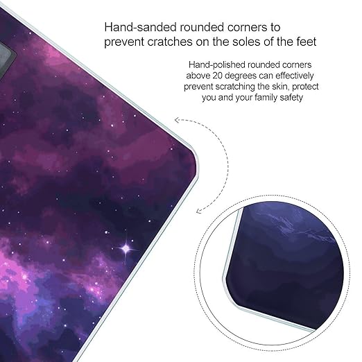 Magic Galaxy Sky Purple Scale for Body Weight Anti-Slip Digital Bathroom Scale Sturdy Toughened Glass Weighing Scales High Precision Safe Rounded Corners Smart Scales