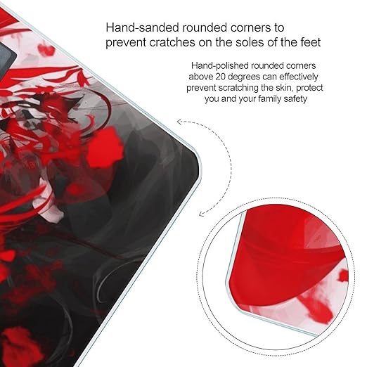 Red Black White Abstract Weight ScaleClear LED Display Bathroom Digital Weighing ScaleTempered Glass Digital Bathroom Scale for Body Weight Capacity Up to 400 Lbs