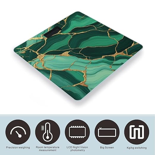 Men's Fashion Automatic Switch Digital Bathroom Weighing Scale Smart Scale Emerald Green Marbled Gold Glitters Green Marble