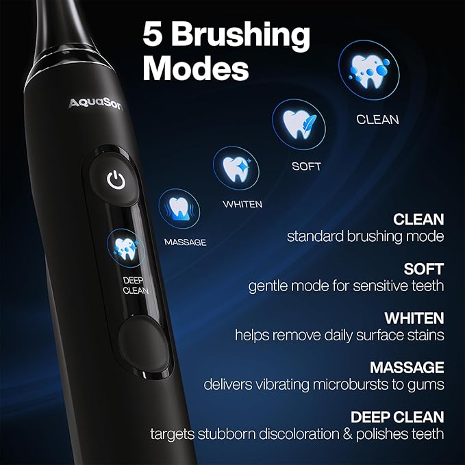 Aquasonic Clinical AQ Ultra-Whitening Smart Toothbrush with Touchscreen Bluetooth &amp Brushing Coach - 2 Brush Heads &amp UV Sanitizing Charging Case
