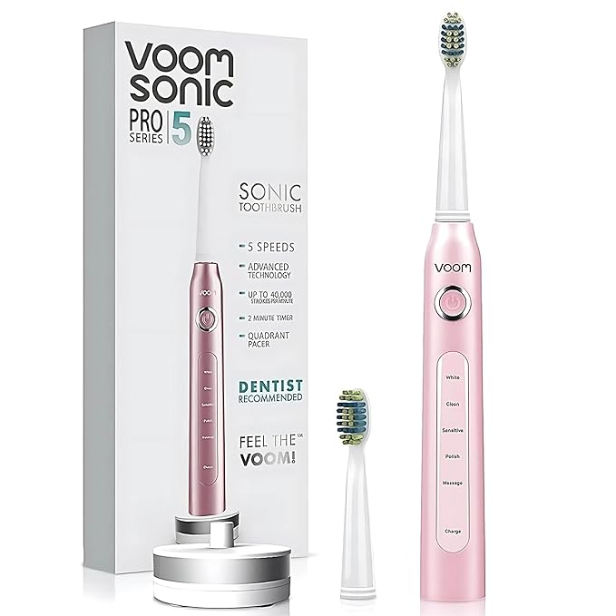 Voom Sonic Pro 5 Electric Toothbrush for Adults - Ultrasonic Electric Toothbrushes with Replacment Brush Head Dentist Recommended Power Sonic Toothbrush with 5 Modes