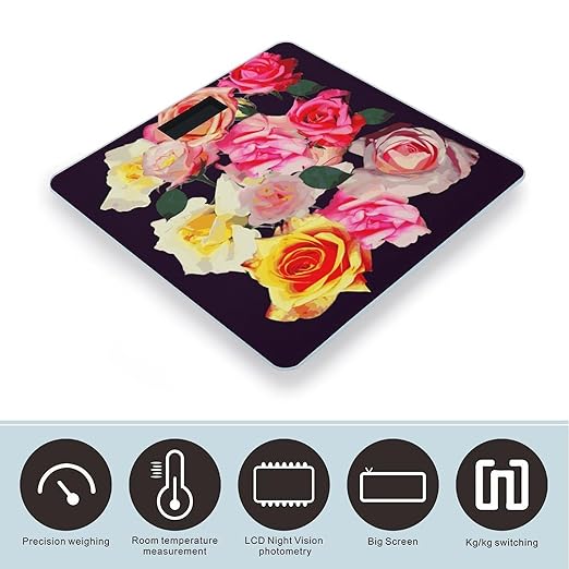 Roses Colored Weight Scale Digital Electronic Scales Bathroom Scale Larg LCD Backlight Display High Precisio MeasurementsTempered Glass