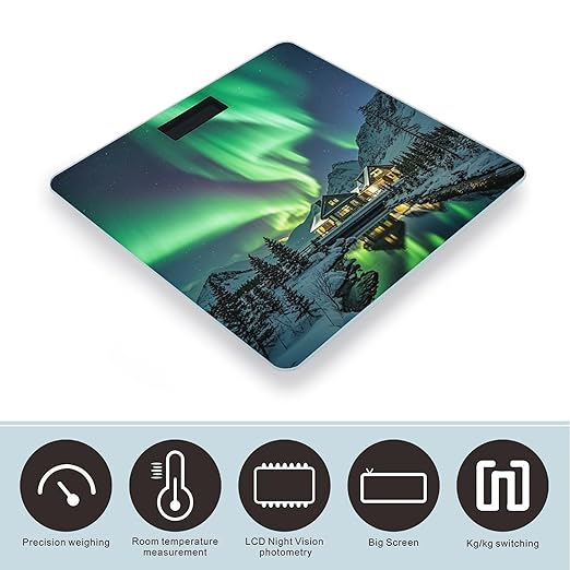 Northern Lights Bathroom Scale for Body Weight Bathroom Weighing Scales with Back Lit LED Display Sturdy Tempered Glass Body Weight Bathroom Scale 400lb Weighing