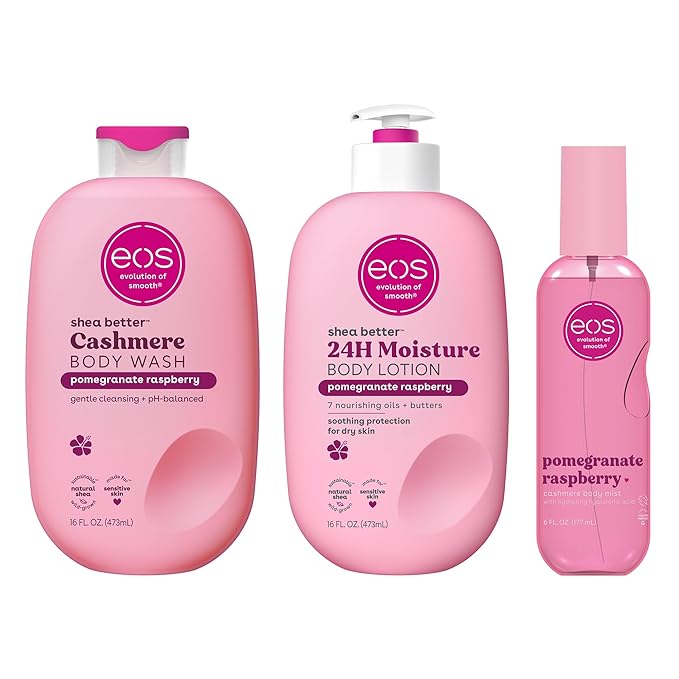 eos Pomegranate Raspberry Scent Layering Bundle - Body Wash Body Mist Body Lotion
